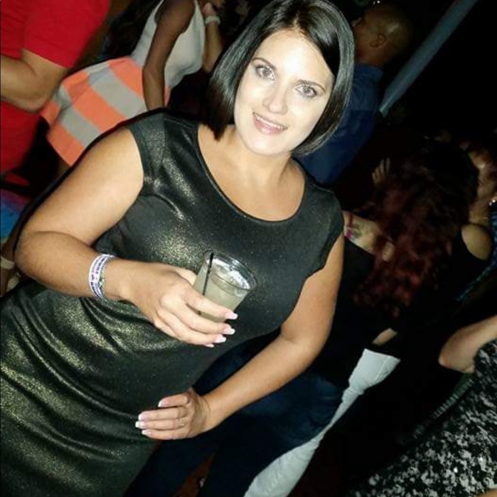 Black and gold mini dress
